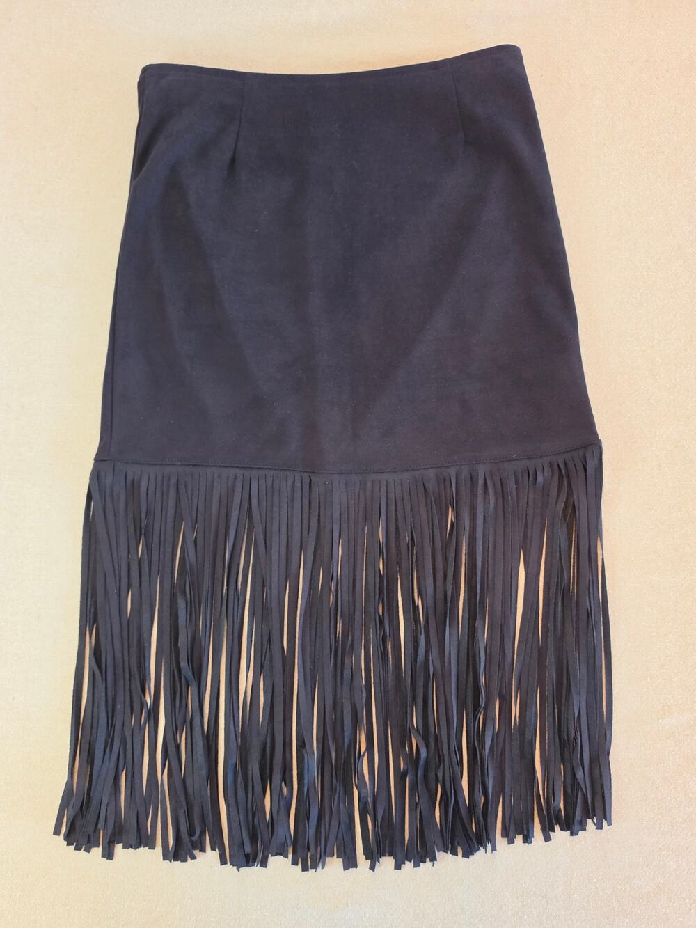 Harmony & Havoc Faux Suede Fringed Cowgirl Skirt Black Sz Small